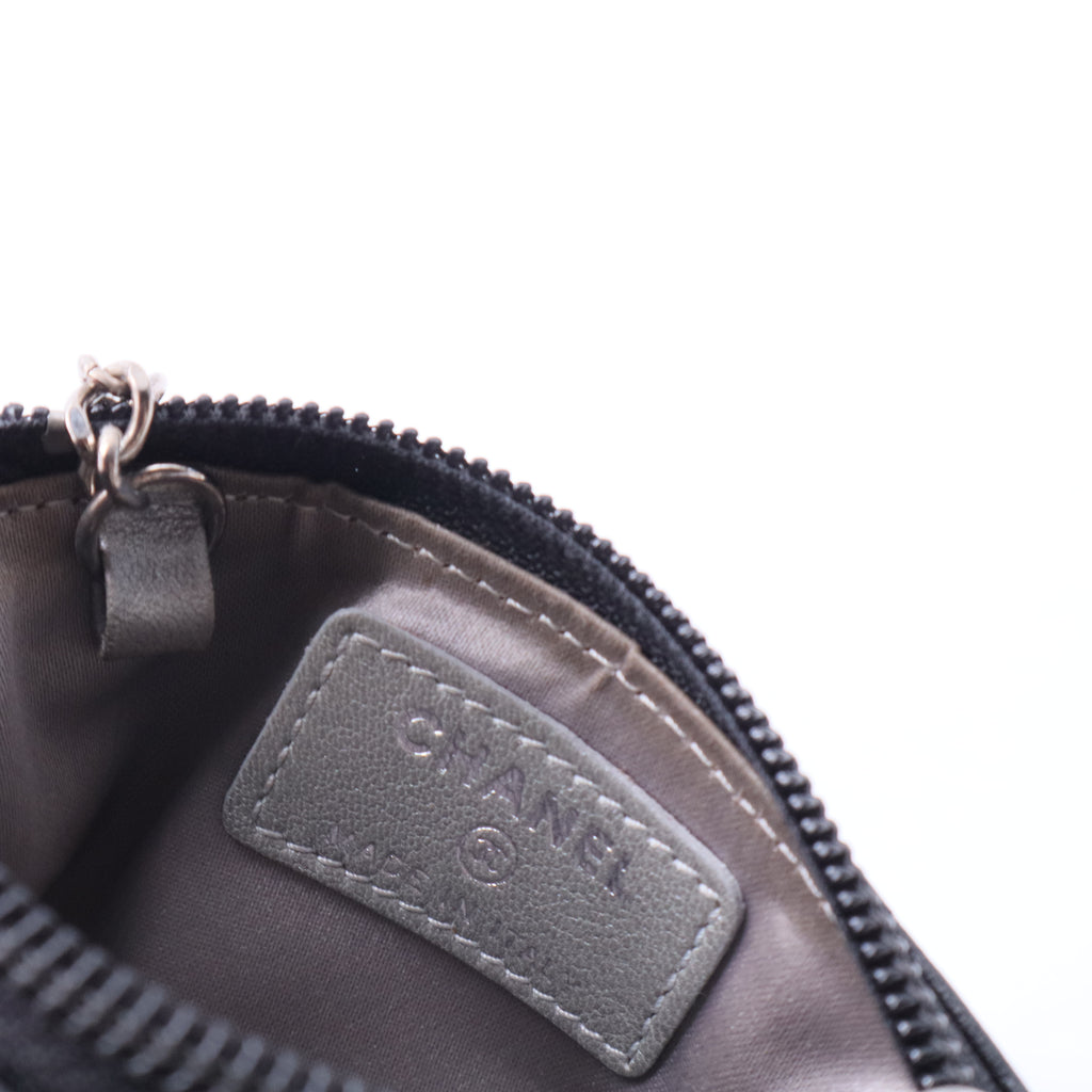 Black Camellia Embossed Lambskin Leather Small O-Case Zip Pouch W20267