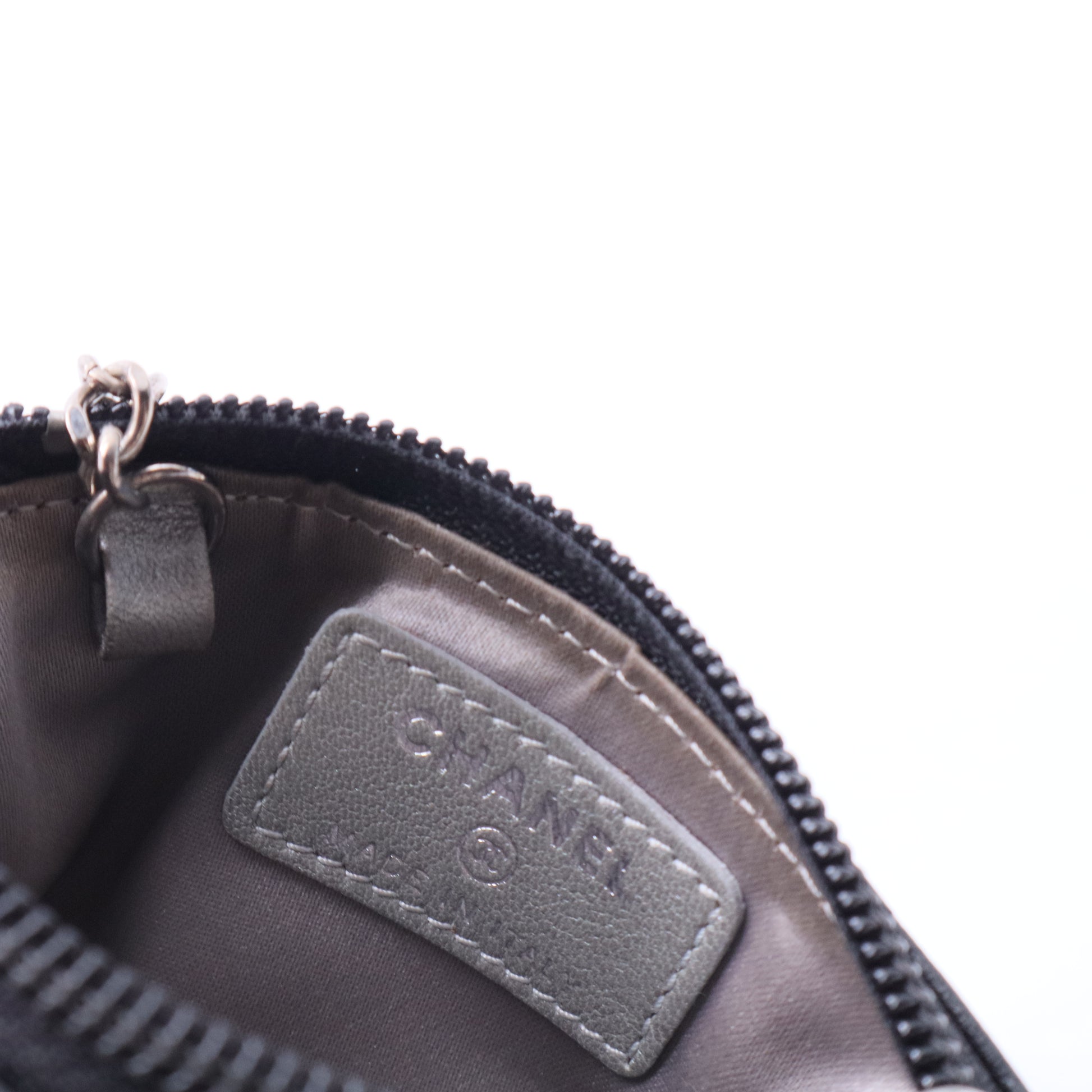 Black Camellia Embossed Lambskin Leather Small O-Case Zip Pouch W20267