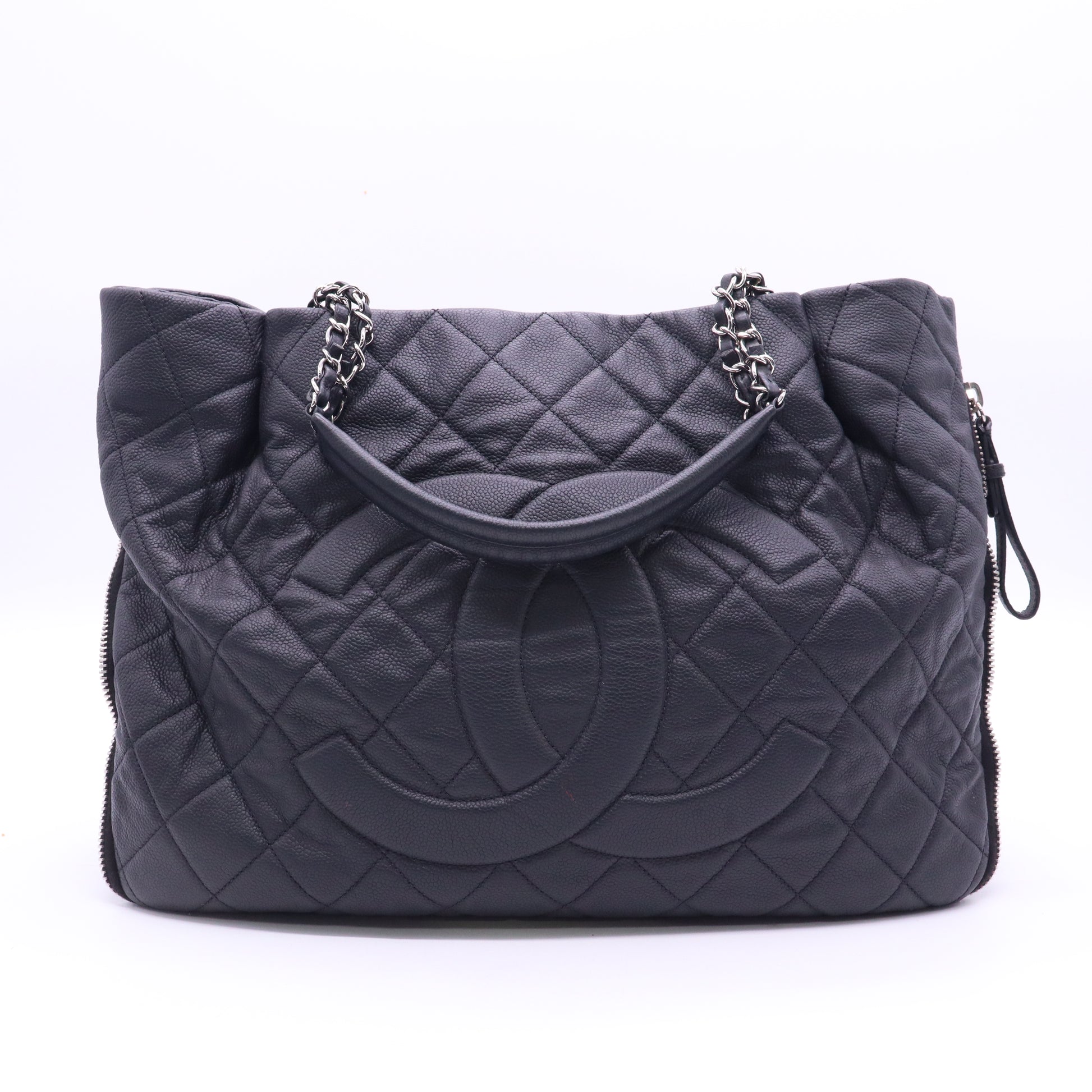 Chanel Coco Mark Aged Skin Chain Tote Bag Matelasse Black Silver Metal Fittings twins LDJ3563