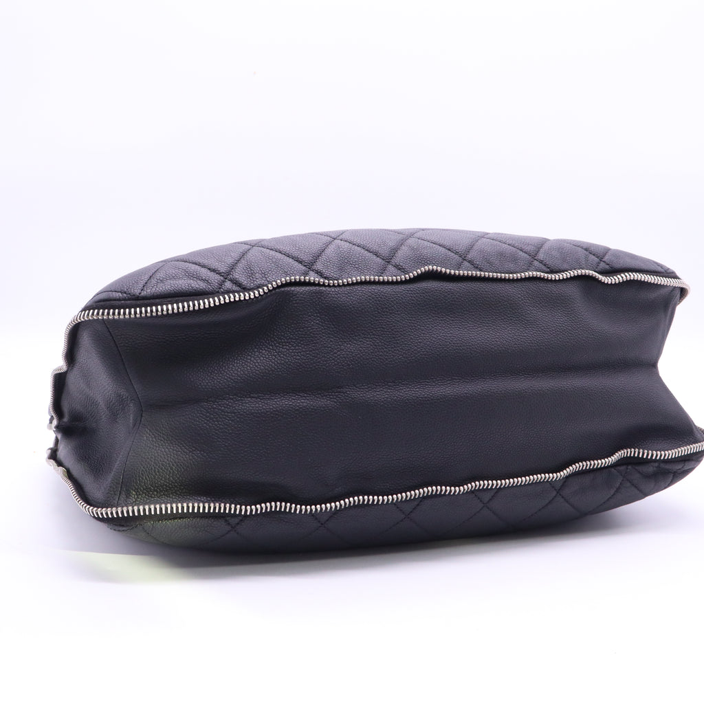 Chanel Coco Mark Aged Skin Chain Tote Bag Matelasse Black Silver Metal Fittings twins LDJ3563