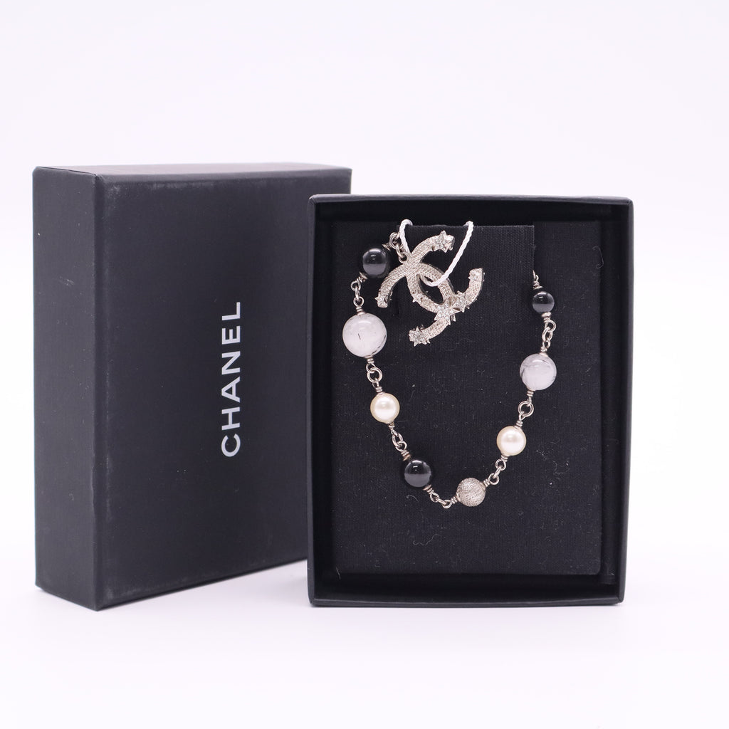 Chanel Faux Pearl Black Bead Multi Charm Twins
