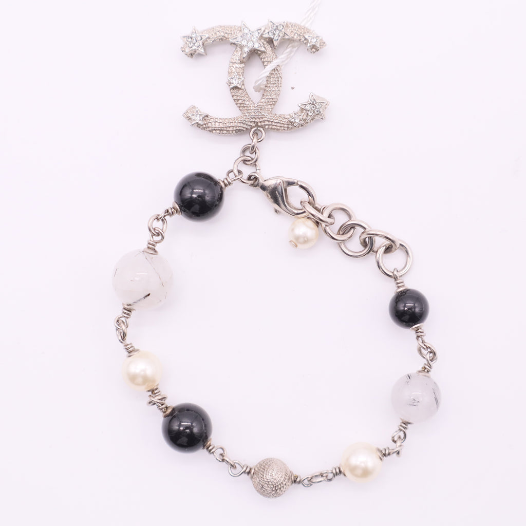 Chanel Faux Pearl Black Bead Multi Charm Twins