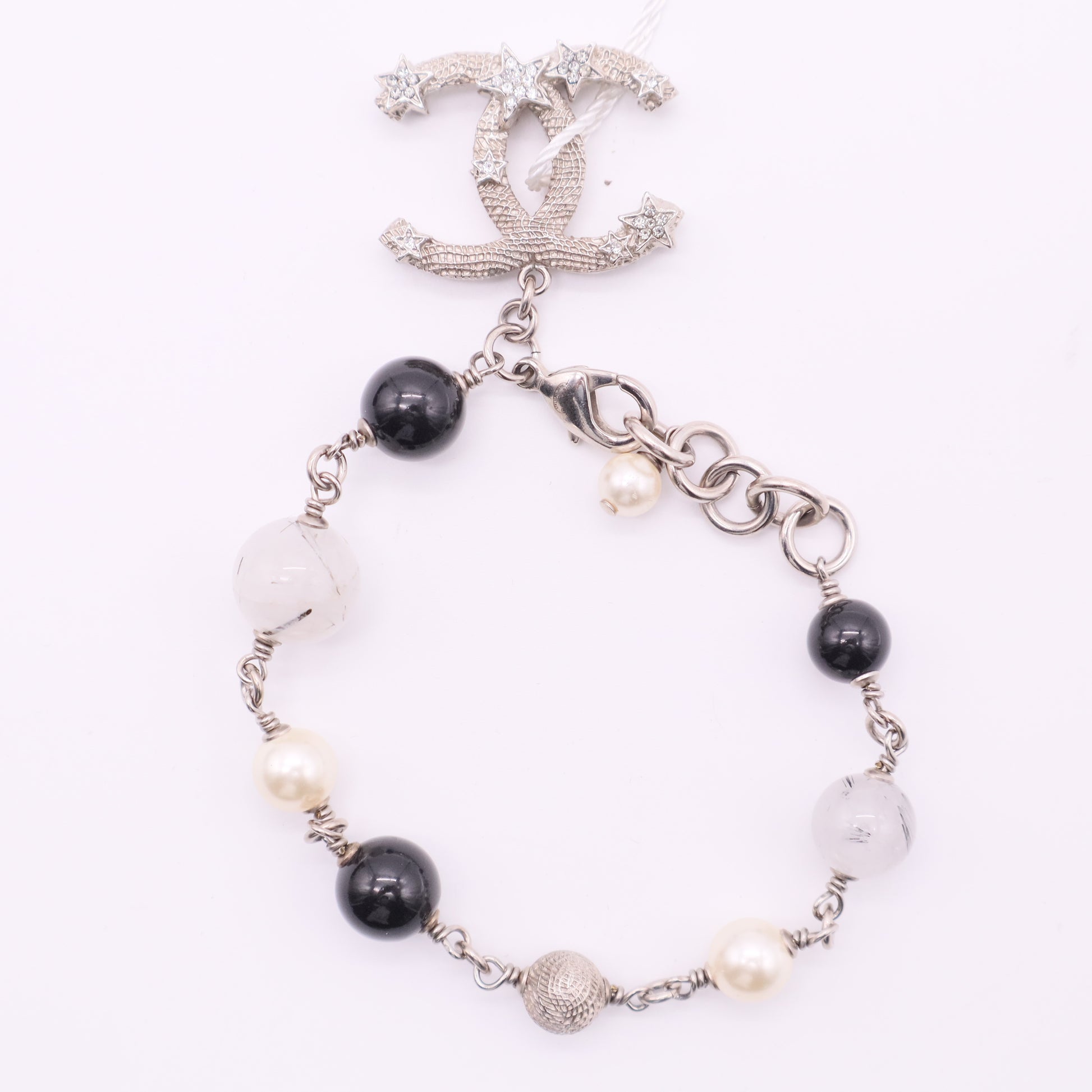 Chanel Faux Pearl Black Bead Multi Charm Twins