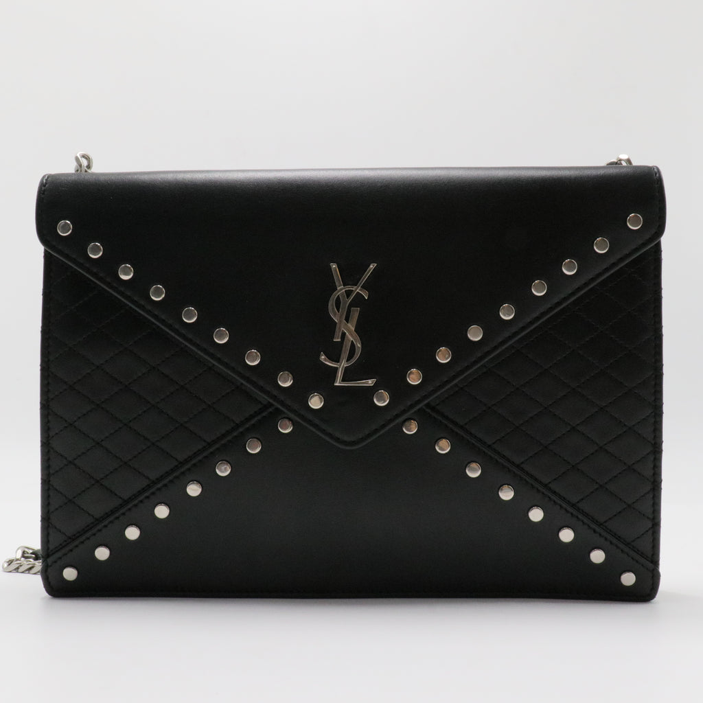 Black Quilted Lambskin Studded Monogram Gaby Shoulder Bag