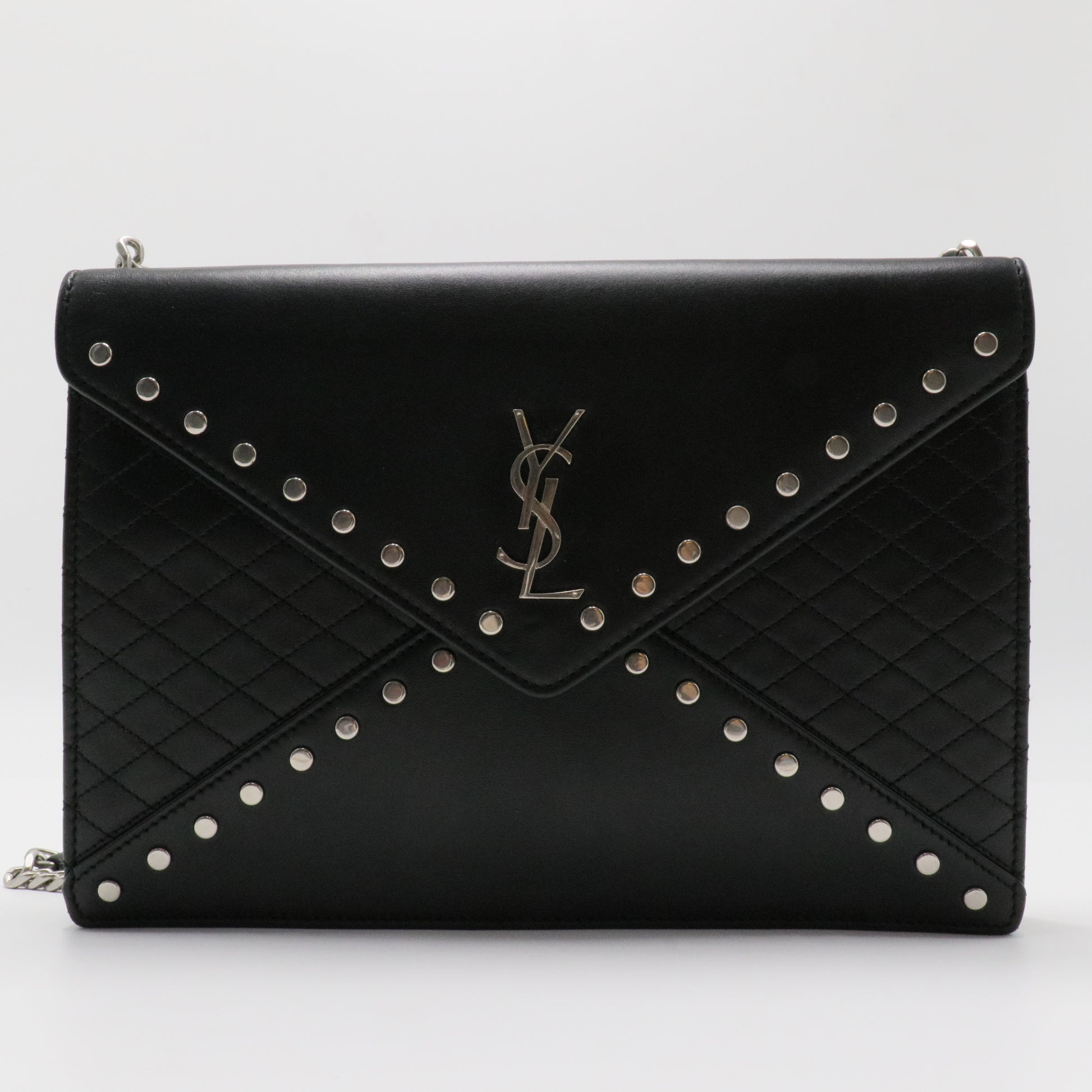 Black Quilted Lambskin Studded Monogram Gaby Shoulder Bag