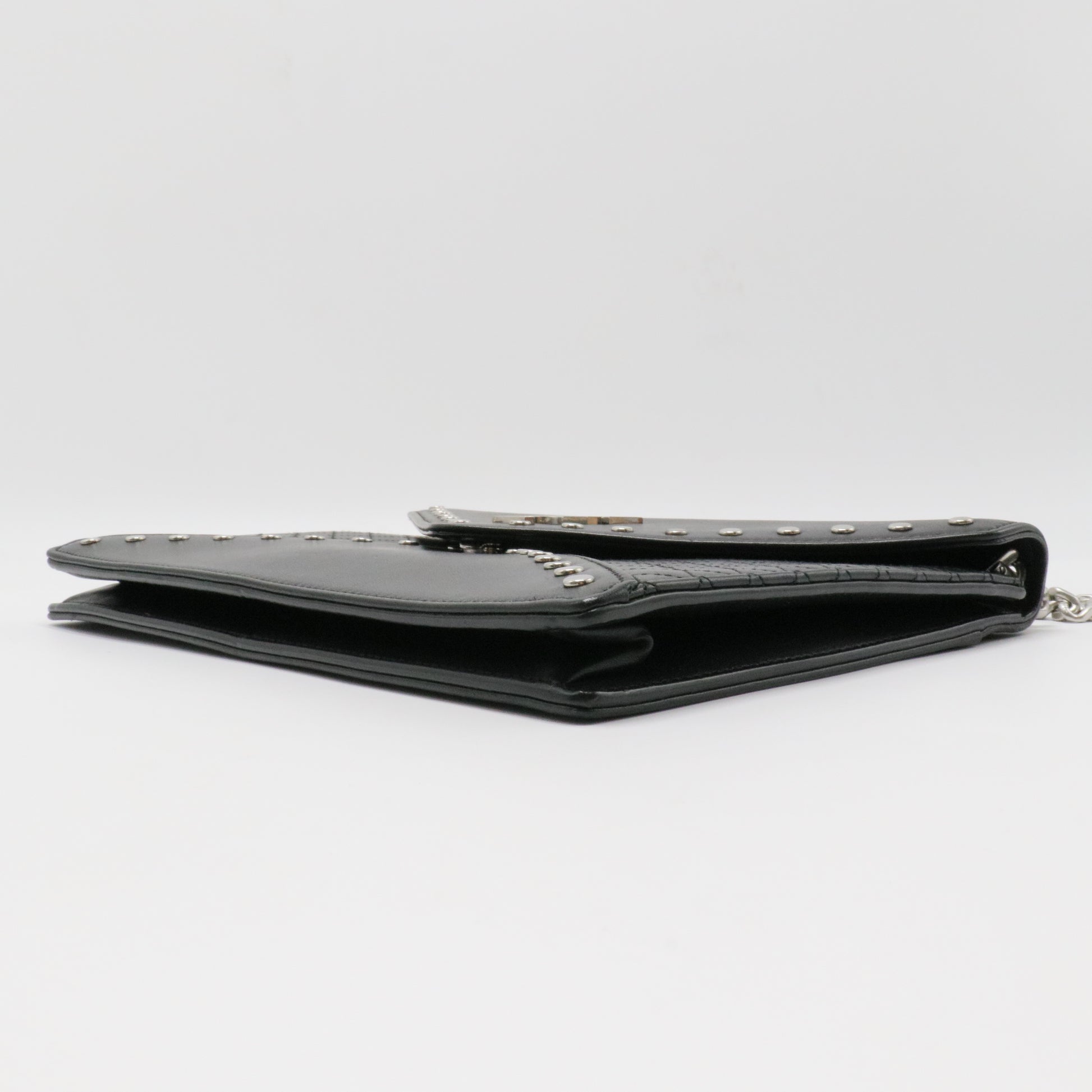 Black Quilted Lambskin Studded Monogram Gaby Shoulder Bag