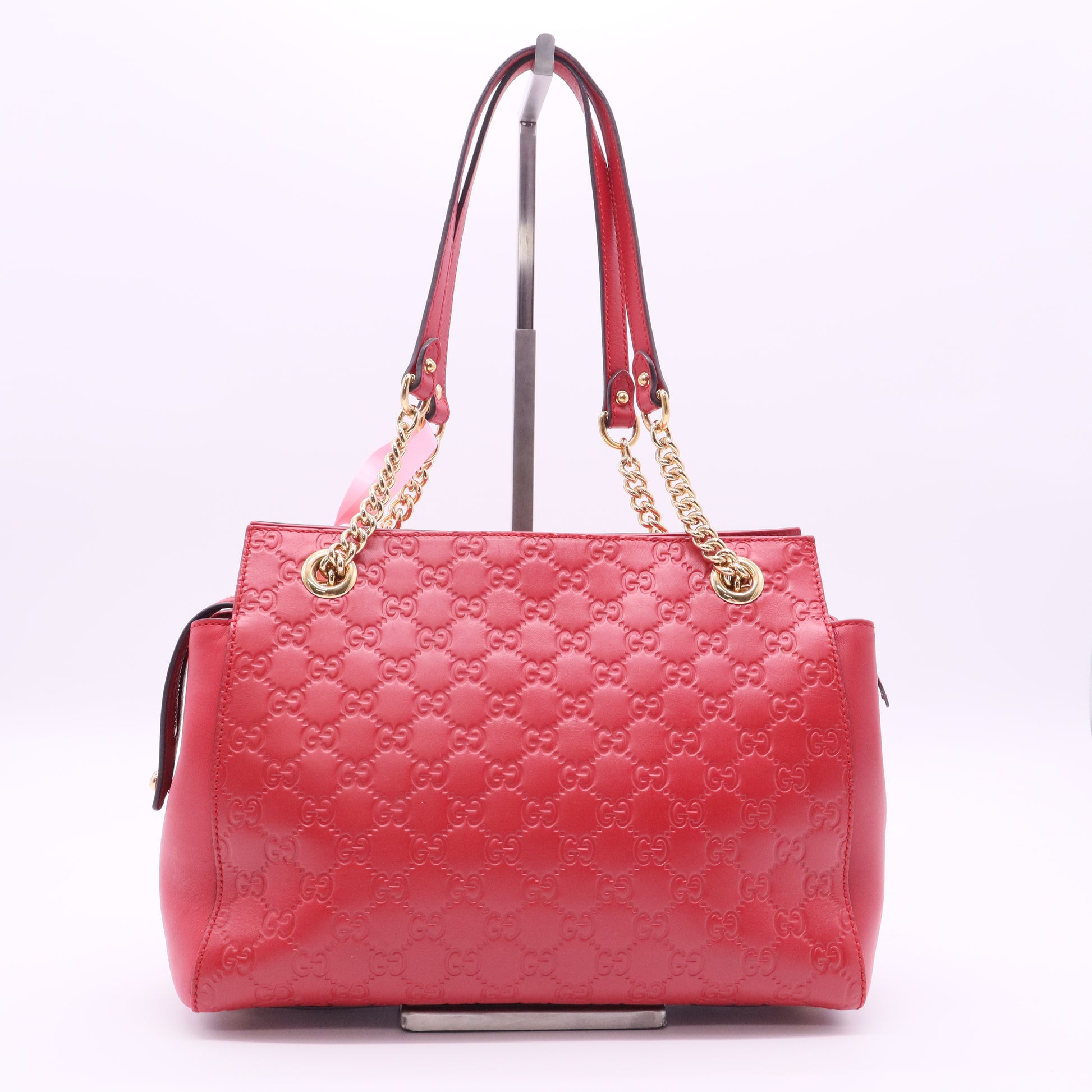 Red Guccissima Leather Soft Signature Shoulder Bag twins