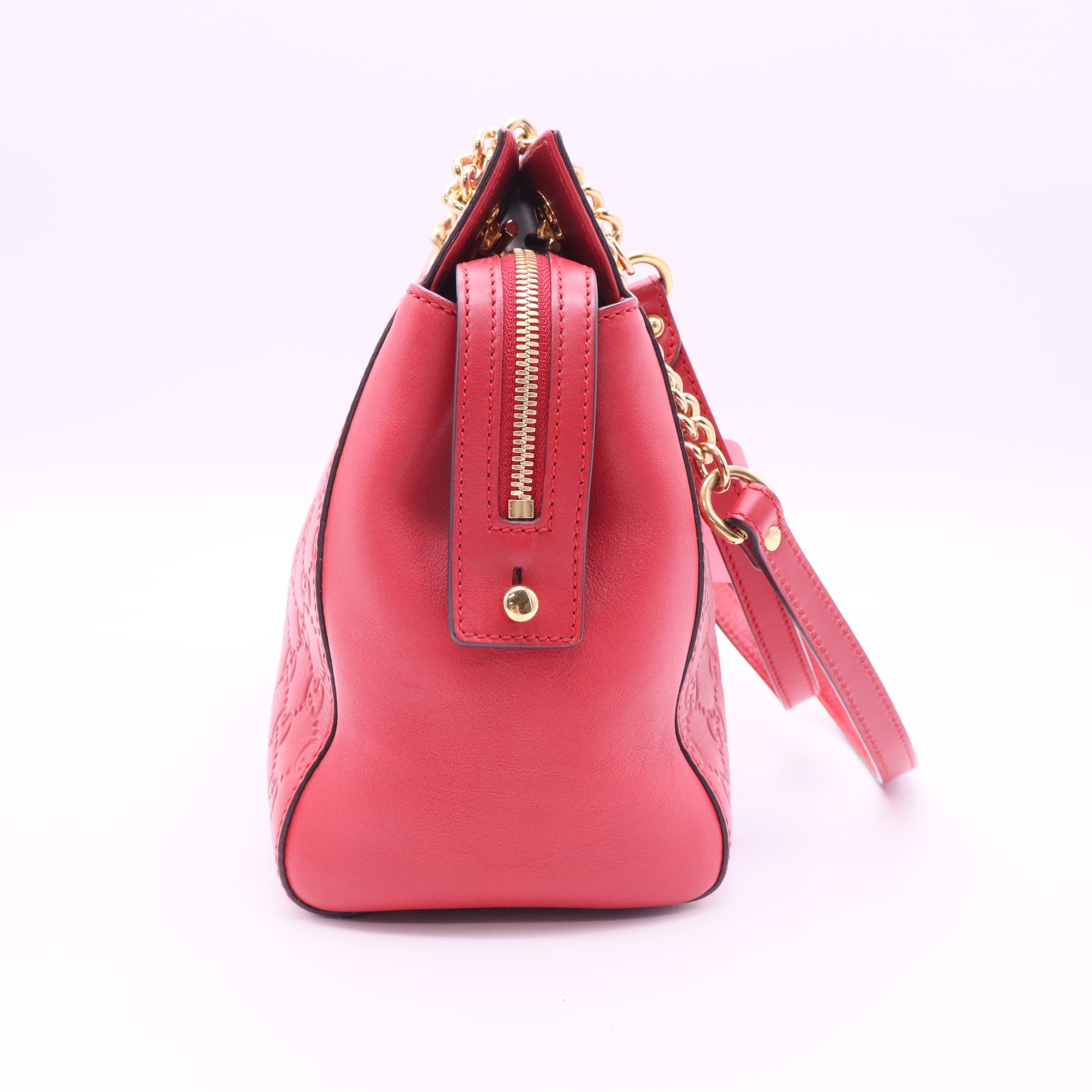 Red Guccissima Leather Soft Signature Shoulder Bag twins