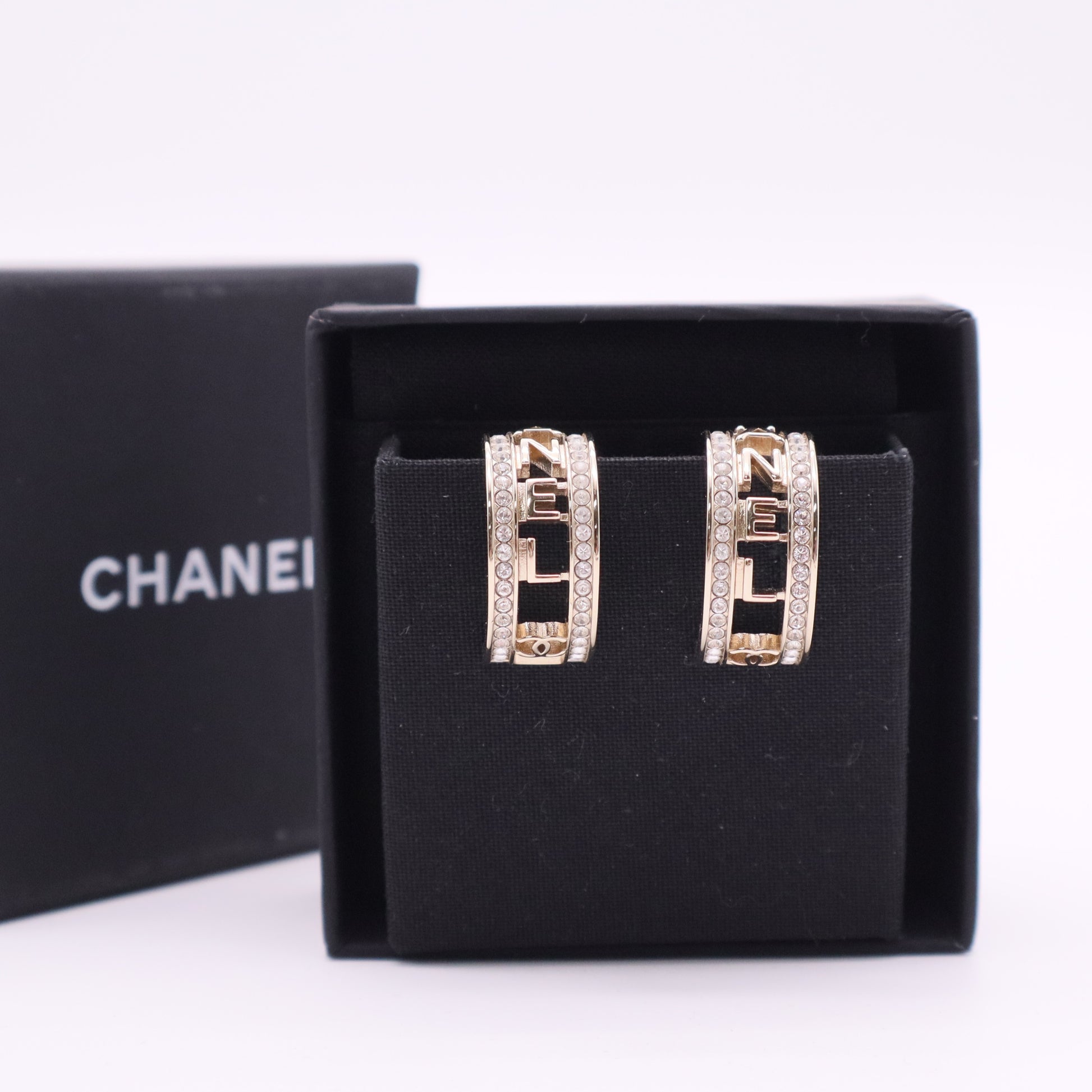 Metal Crystal Hoop Earrings Gold Twins