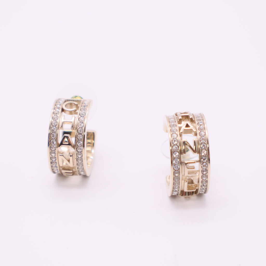 Metal Crystal Hoop Earrings Gold Twins