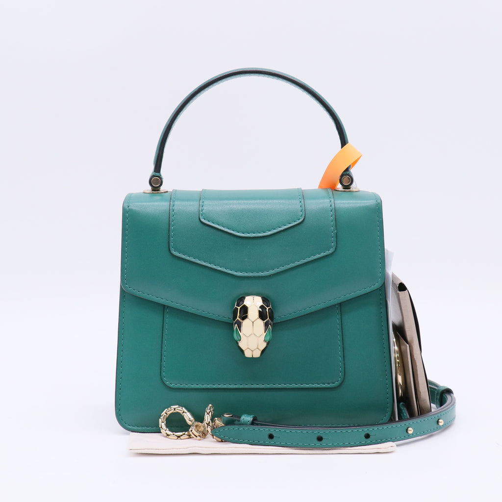 Bulgari Calfskin Serpenti Forever Top Handle Emerald Green twins LDZ353
