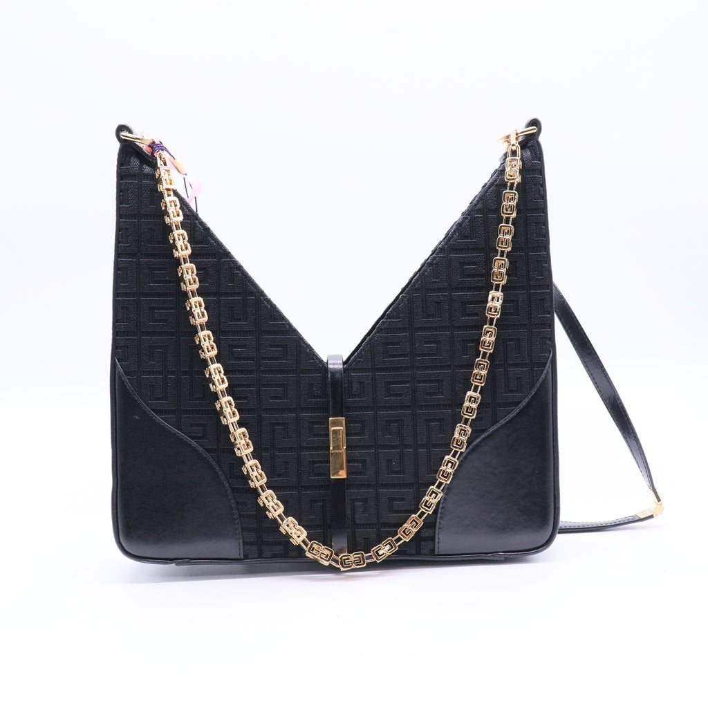 GHW Cut Out Bag Shoulder Bag Calfskin Leather/Fabric Black Twins LDJ2843