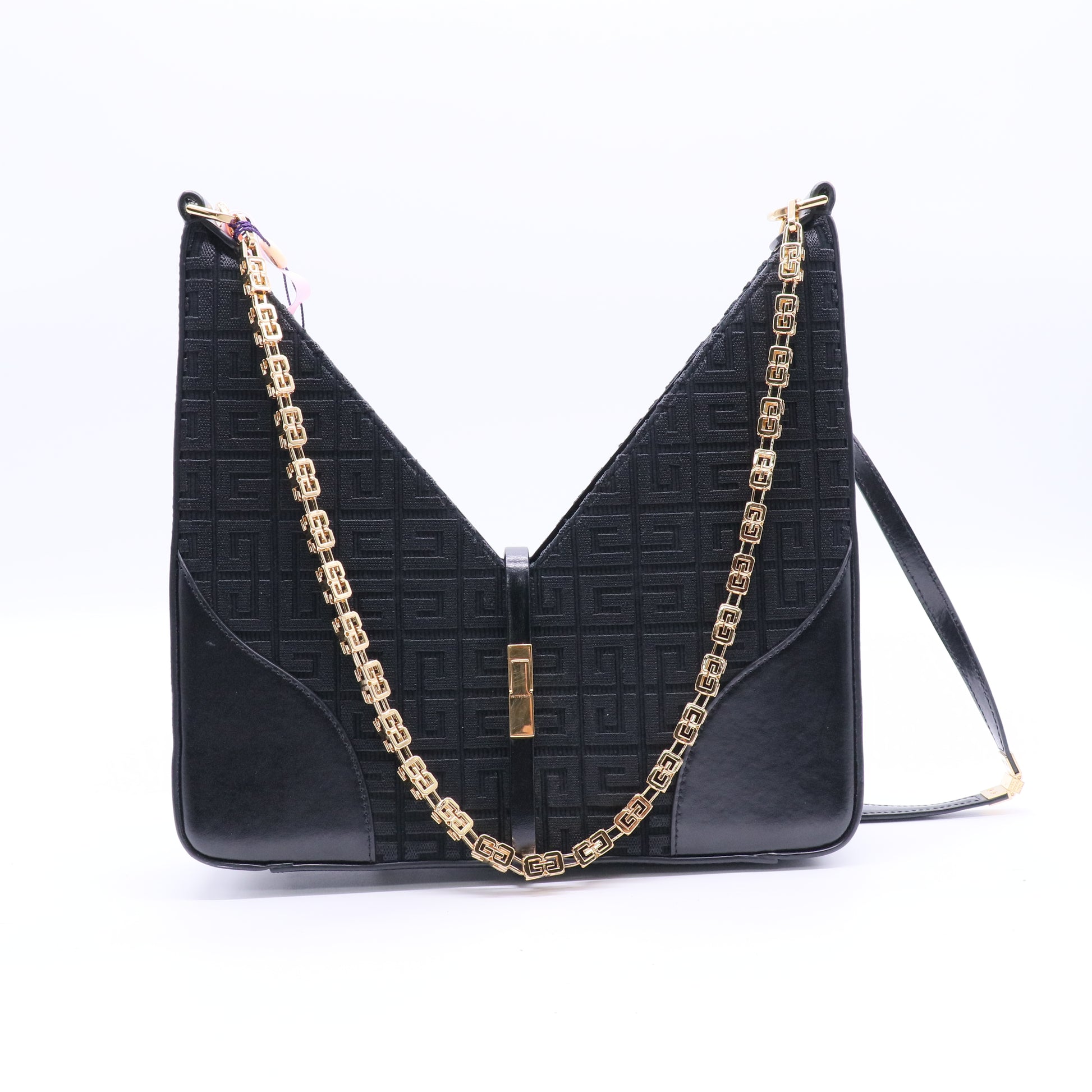 GHW Cut Out Bag Shoulder Bag Calfskin Leather/Fabric Black Twins LDJ2843