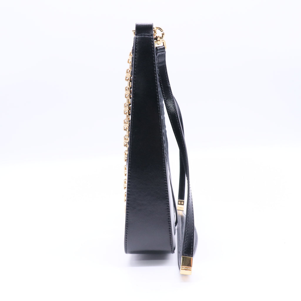 GHW Cut Out Bag Shoulder Bag Calfskin Leather/Fabric Black Twins LDJ2843