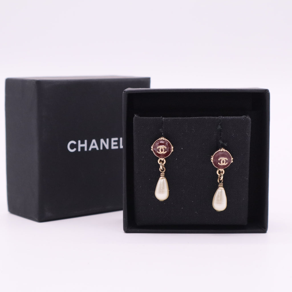 CC Logos Pink Rhinestone Dangle Earrings Gold Tone Twins