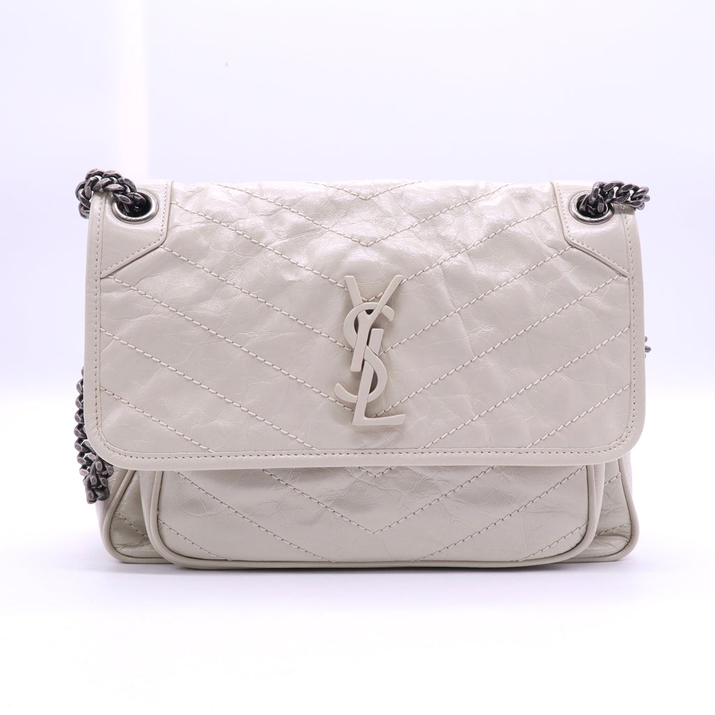 Saint Laurent Niki Medium Shoulder Bag in Blanc Vintage/Crema Soft crinkled vintage leather bag Twins LDJ3565
