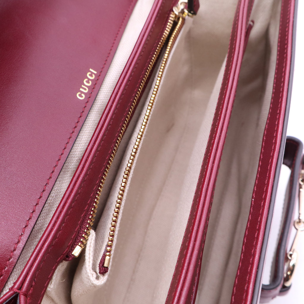 GG Supreme Monogram Azalea Calfskin Horsebit 1955 Shoulder Bag Beige Ebony New Cherry Red TWINS LDJ3570