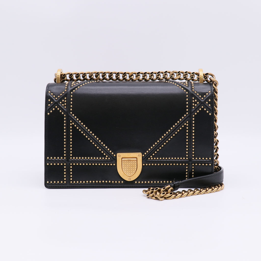 Christian Dior Lambskin Studded Medium Diorama Flap Bag Black twins LDZ357