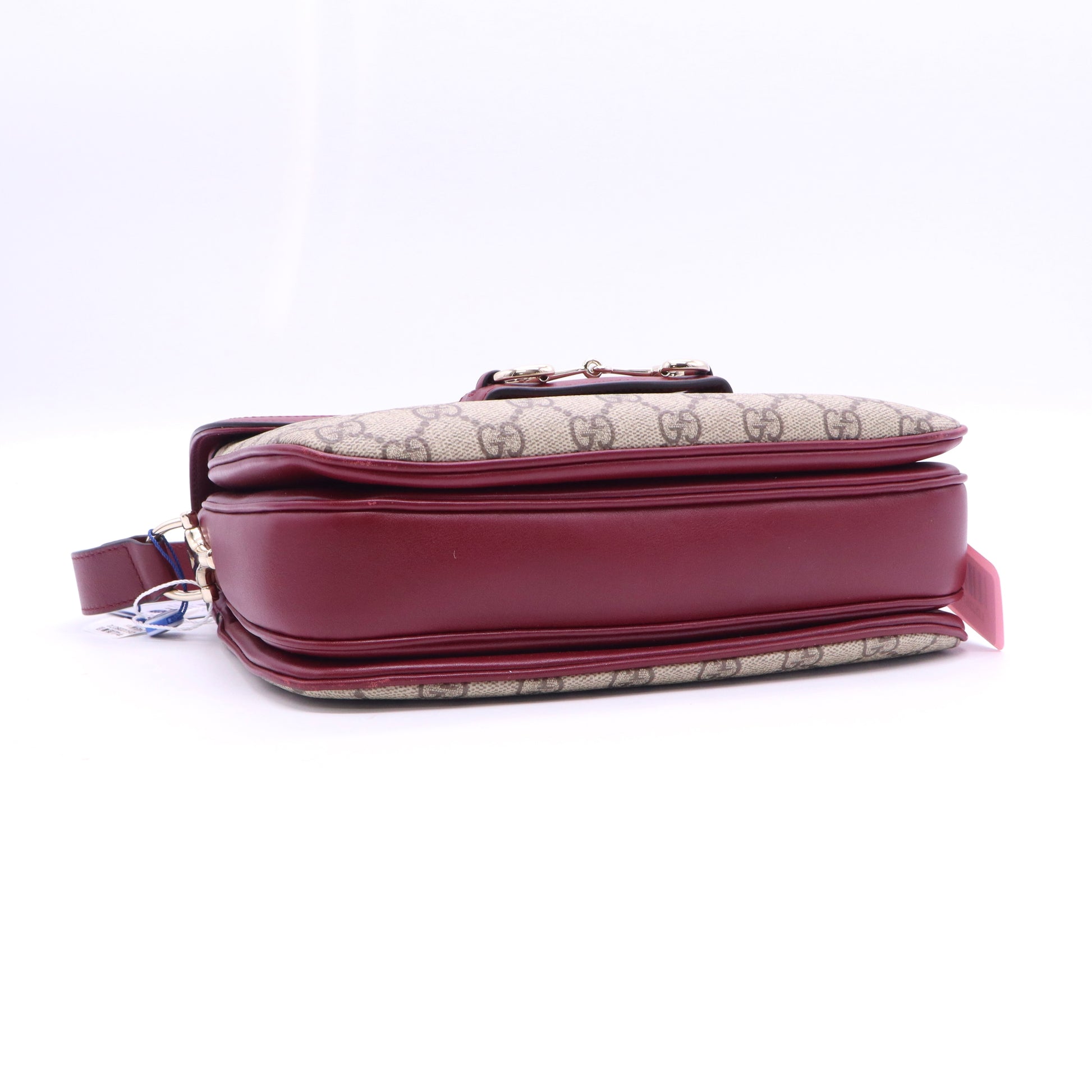 GG Supreme Monogram Azalea Calfskin Horsebit 1955 Shoulder Bag Beige Ebony New Cherry Red TWINS LDJ3570