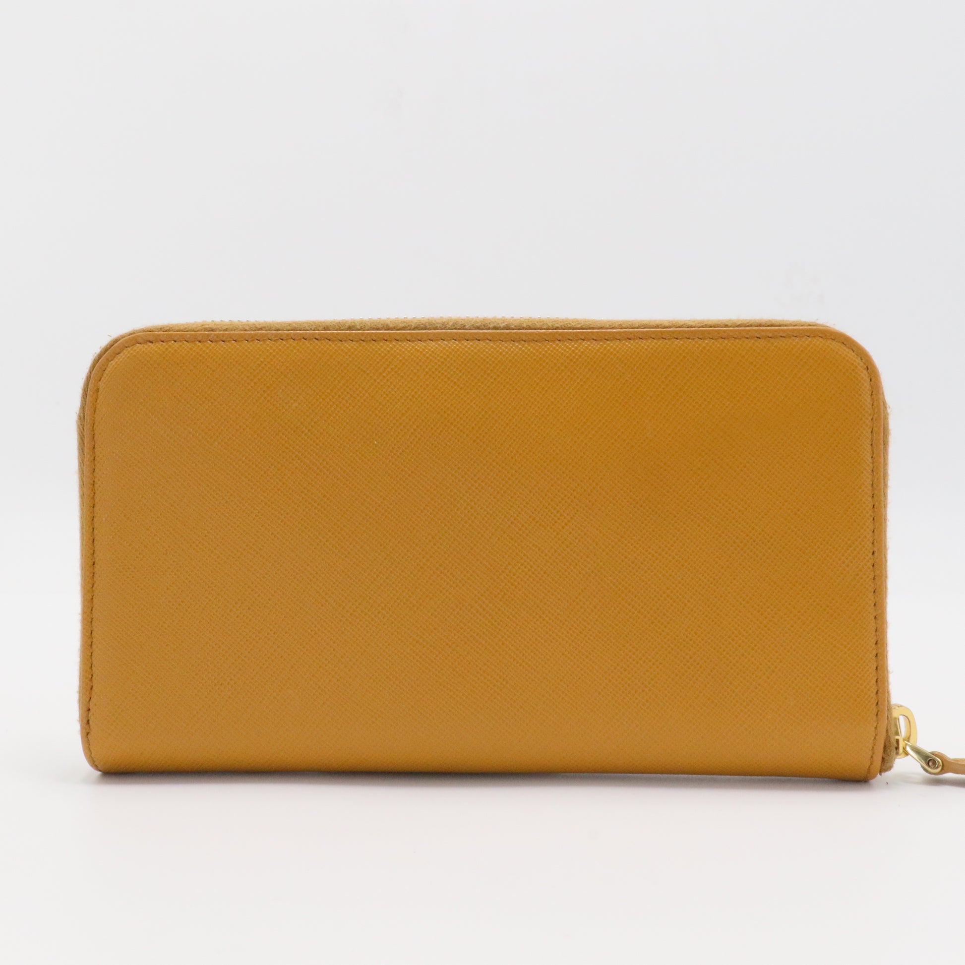 Mustard Yellow Saffiano Lux Leather Zip Around Wallet