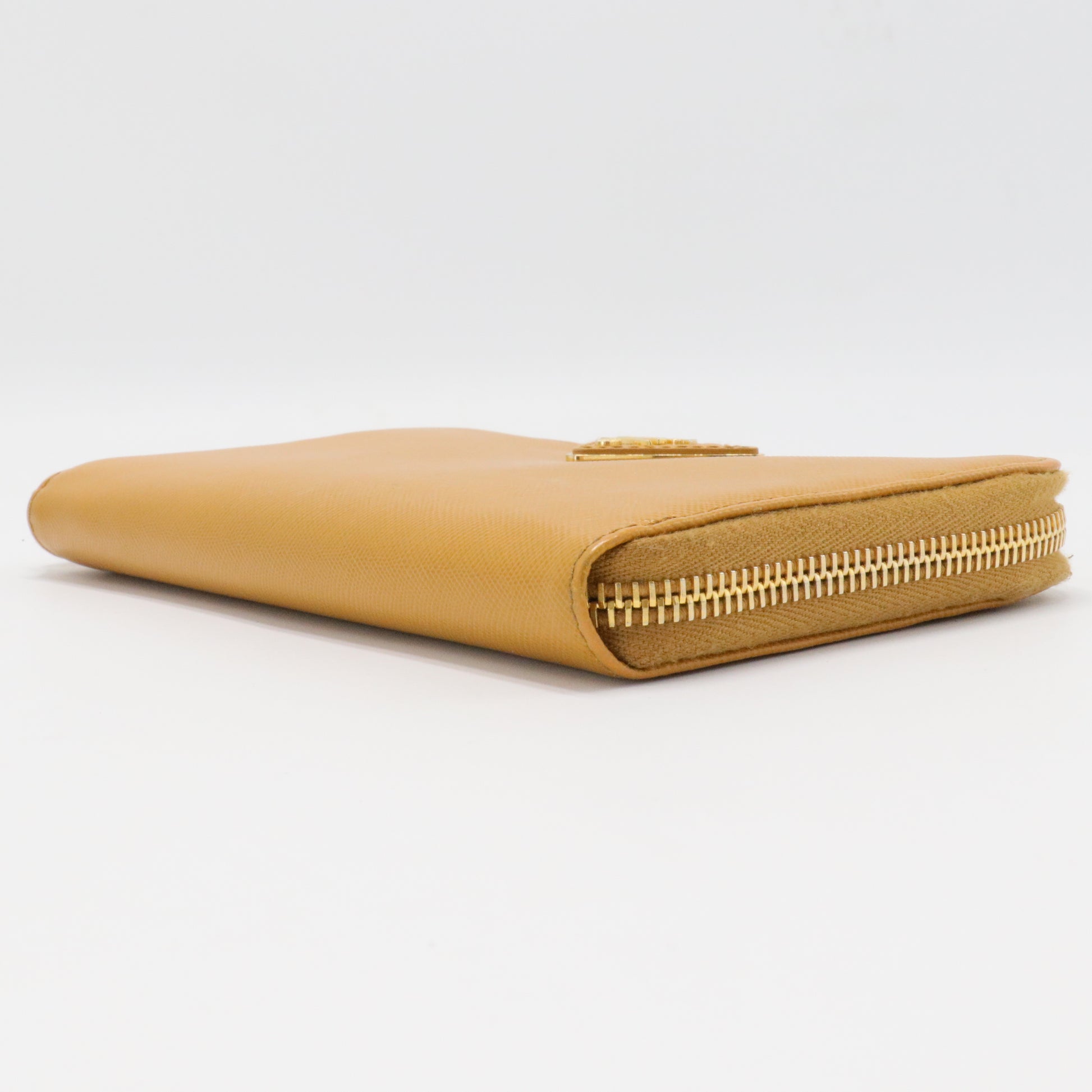 Mustard Yellow Saffiano Lux Leather Zip Around Wallet
