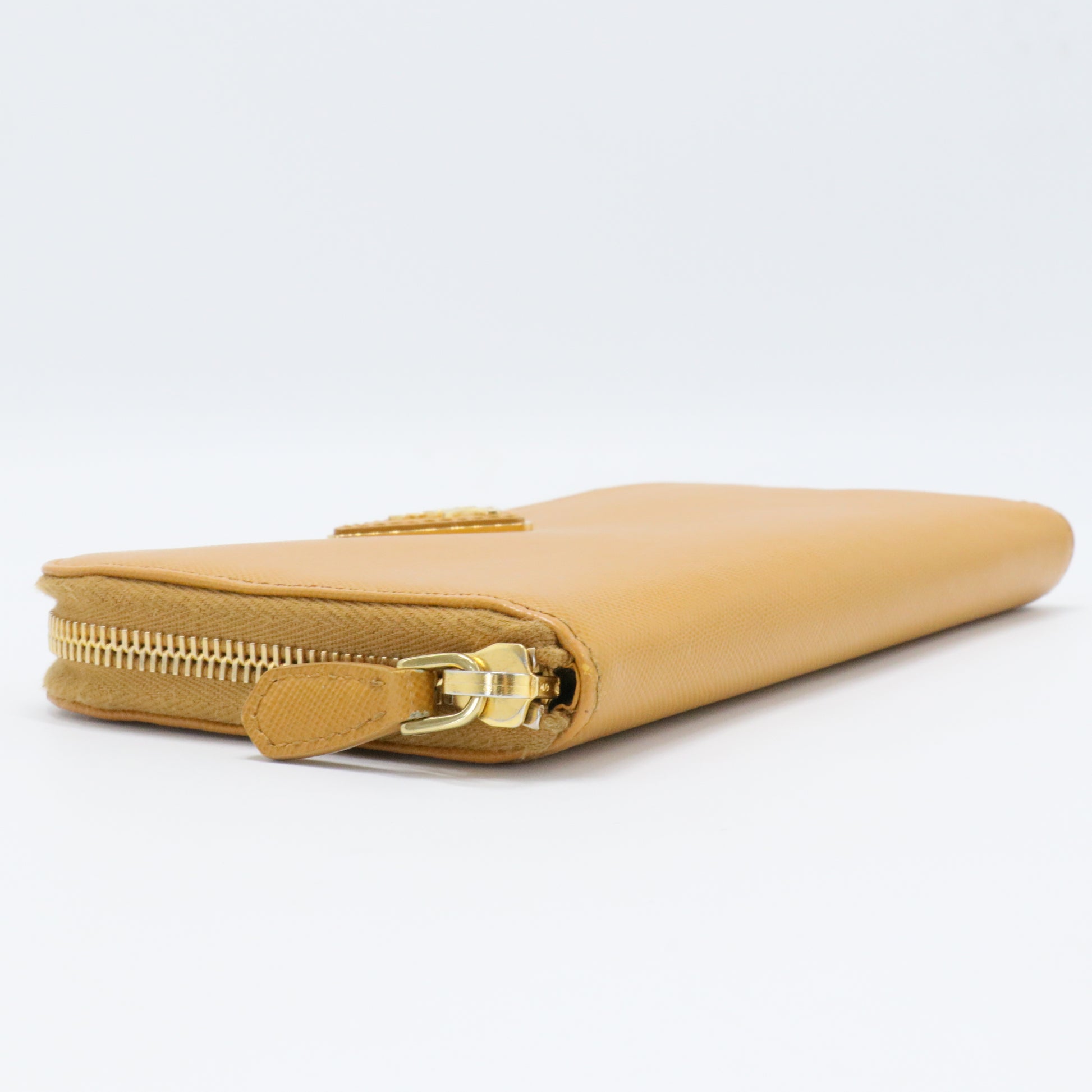 Mustard Yellow Saffiano Lux Leather Zip Around Wallet