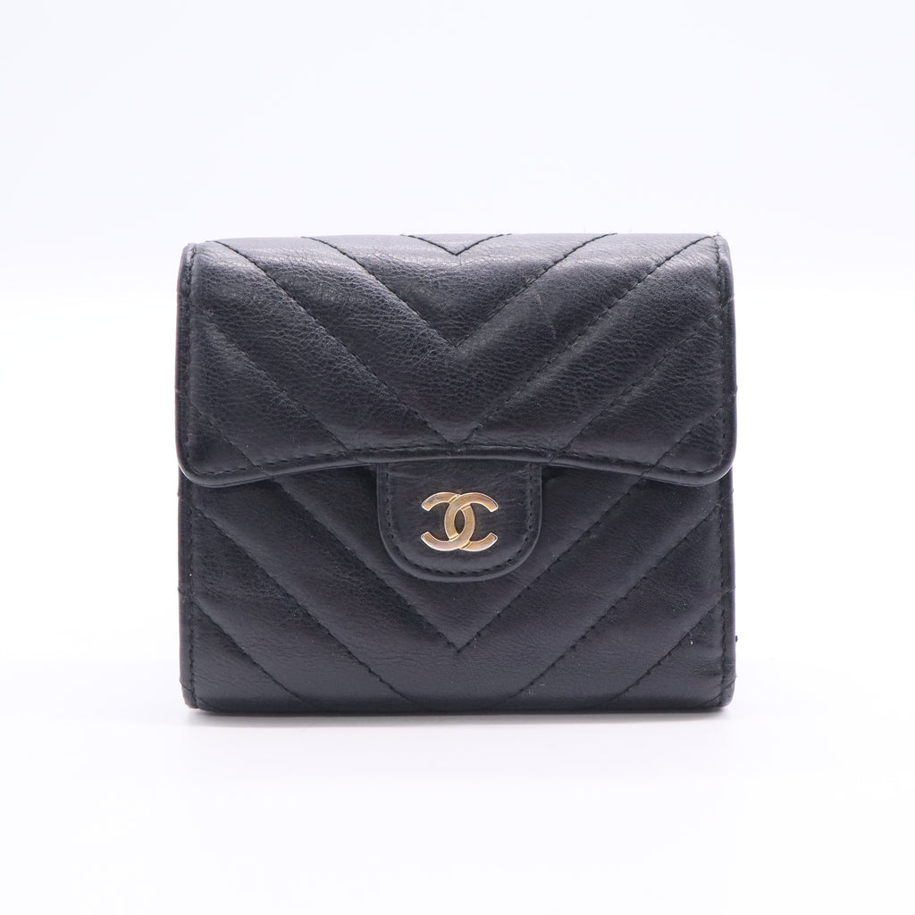 Chanel Black V-patterned Small Caviar Leather Tri-fold Wallet Twins LDJ2749