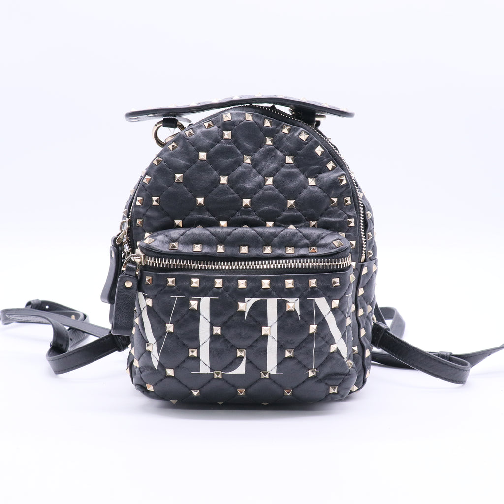 Lambskin VLTN Print Quilted Mini Rockstud Spike Backpack Black Twins LDJ2836
