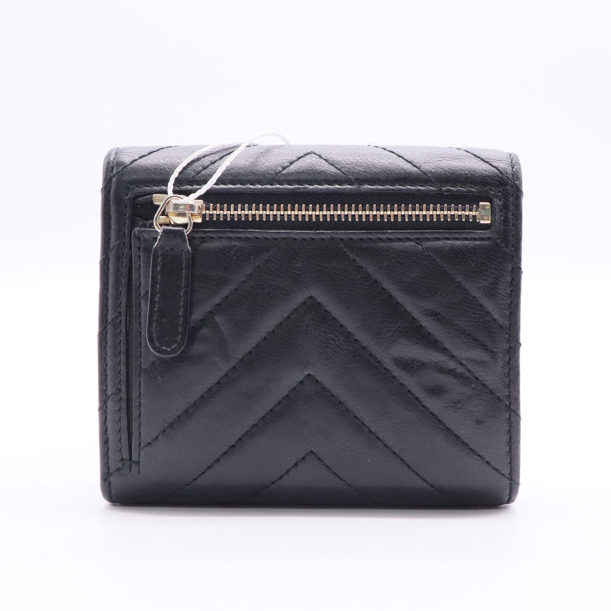 Chanel Black V-patterned Small Caviar Leather Tri-fold Wallet Twins LDJ2749