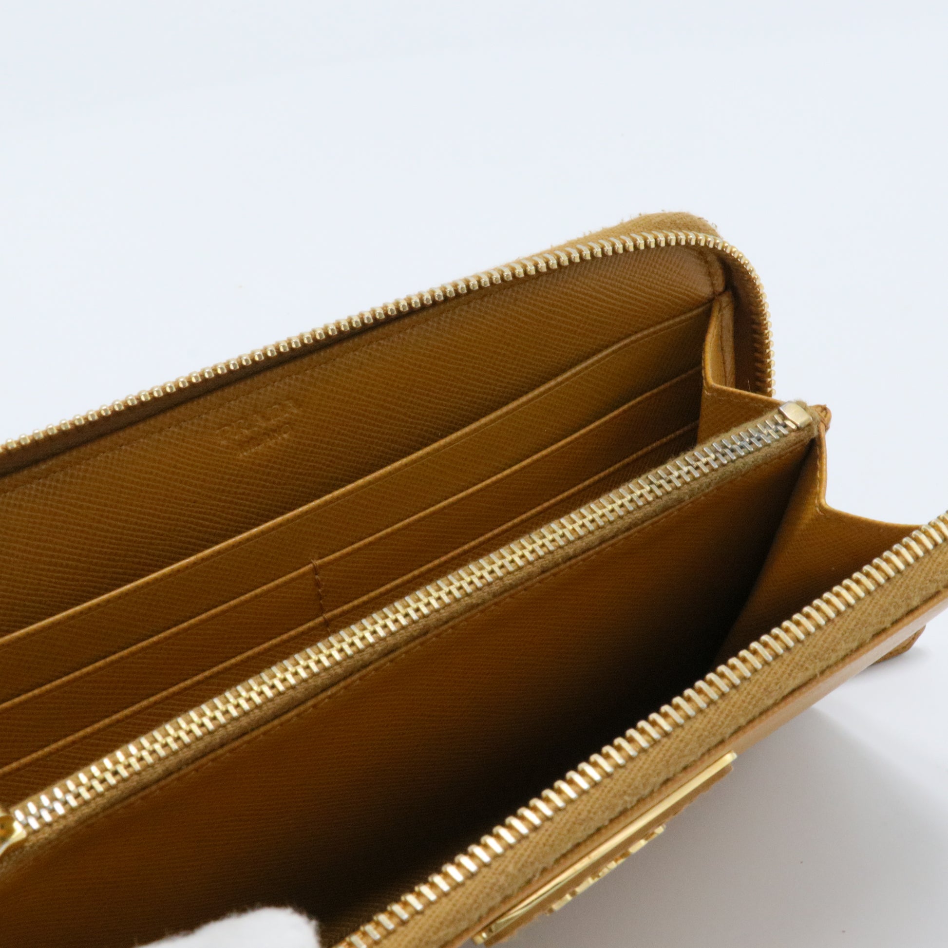 Mustard Yellow Saffiano Lux Leather Zip Around Wallet
