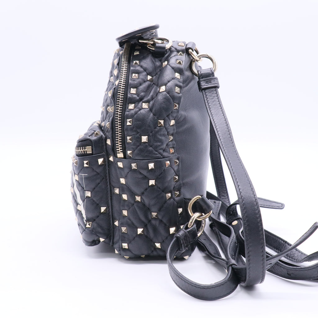 Lambskin VLTN Print Quilted Mini Rockstud Spike Backpack Black Twins LDJ2836