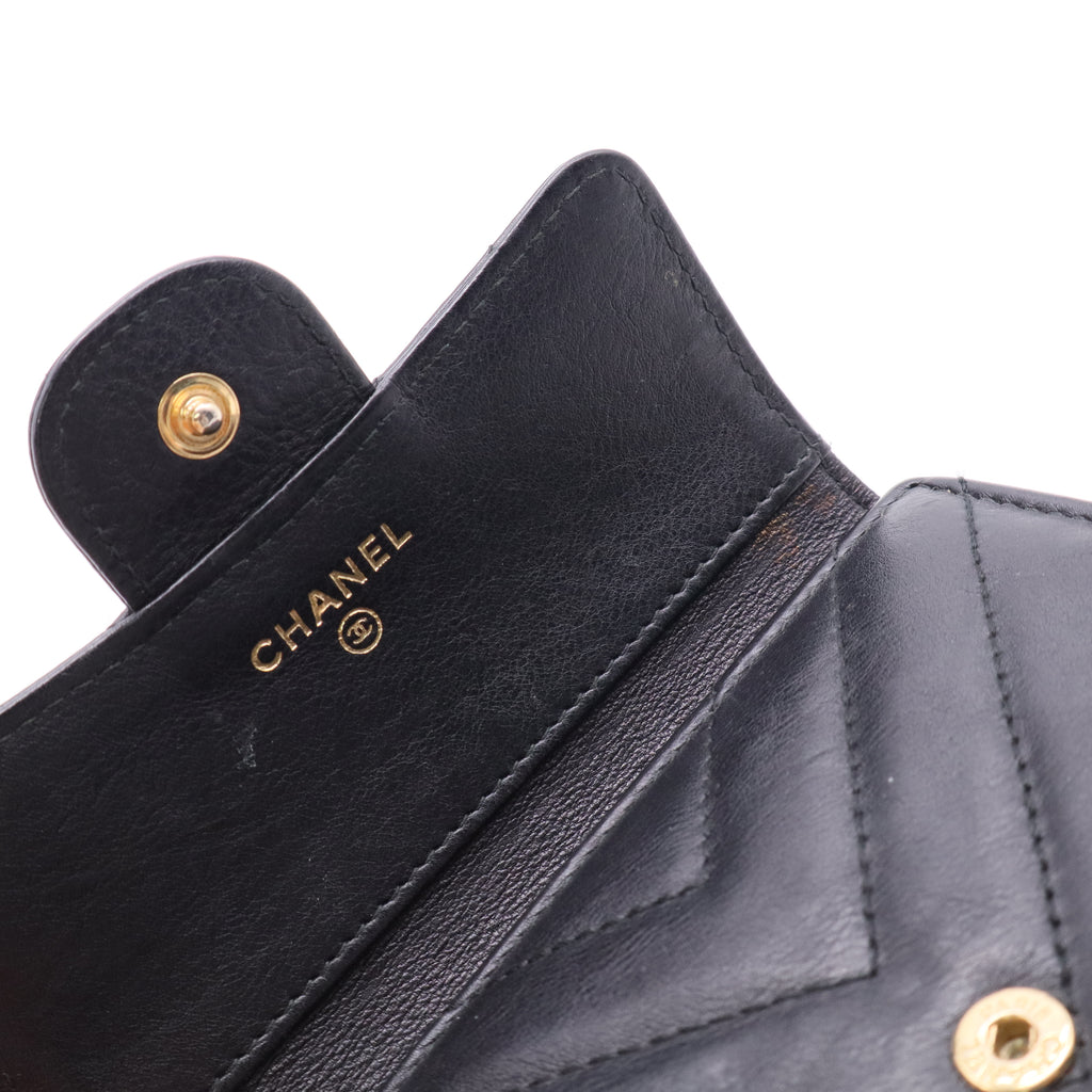 Chanel Black V-patterned Small Caviar Leather Tri-fold Wallet Twins LDJ2749