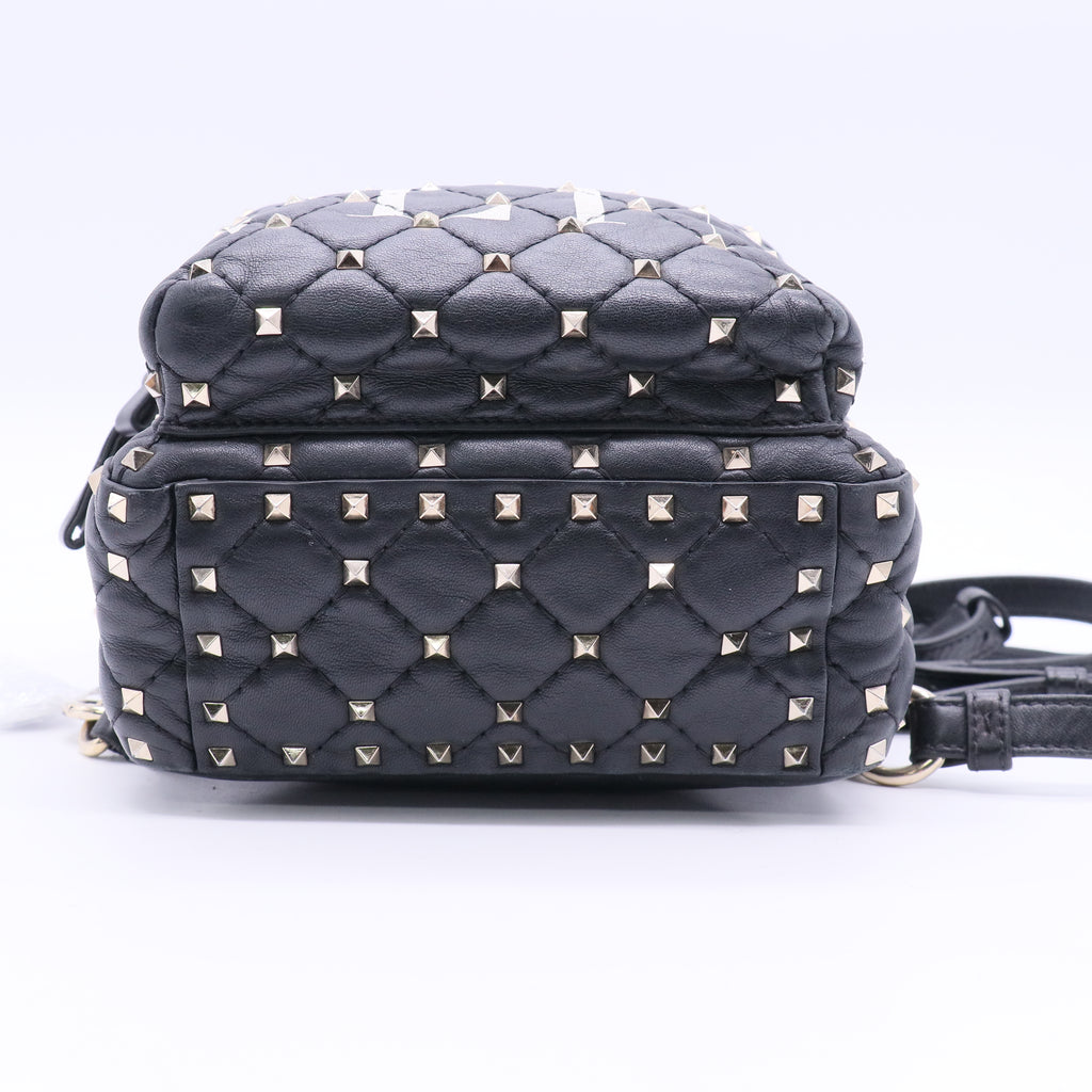 Lambskin VLTN Print Quilted Mini Rockstud Spike Backpack Black Twins LDJ2836