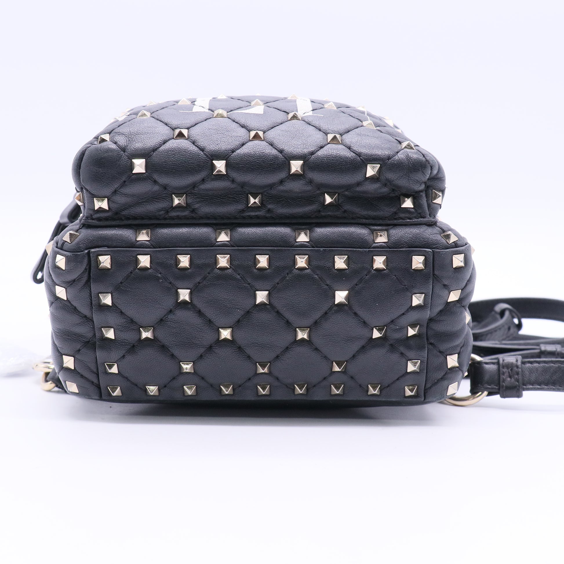 Lambskin VLTN Print Quilted Mini Rockstud Spike Backpack Black Twins LDJ2836