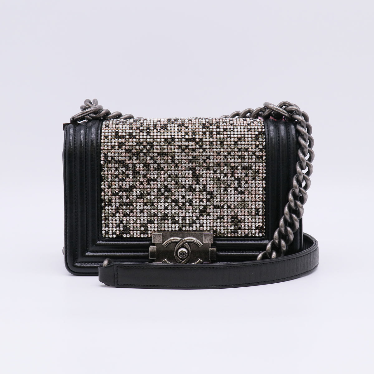 Chanel Calfskin Strass Crystal Small Boy Flap Black twins LDJ4961