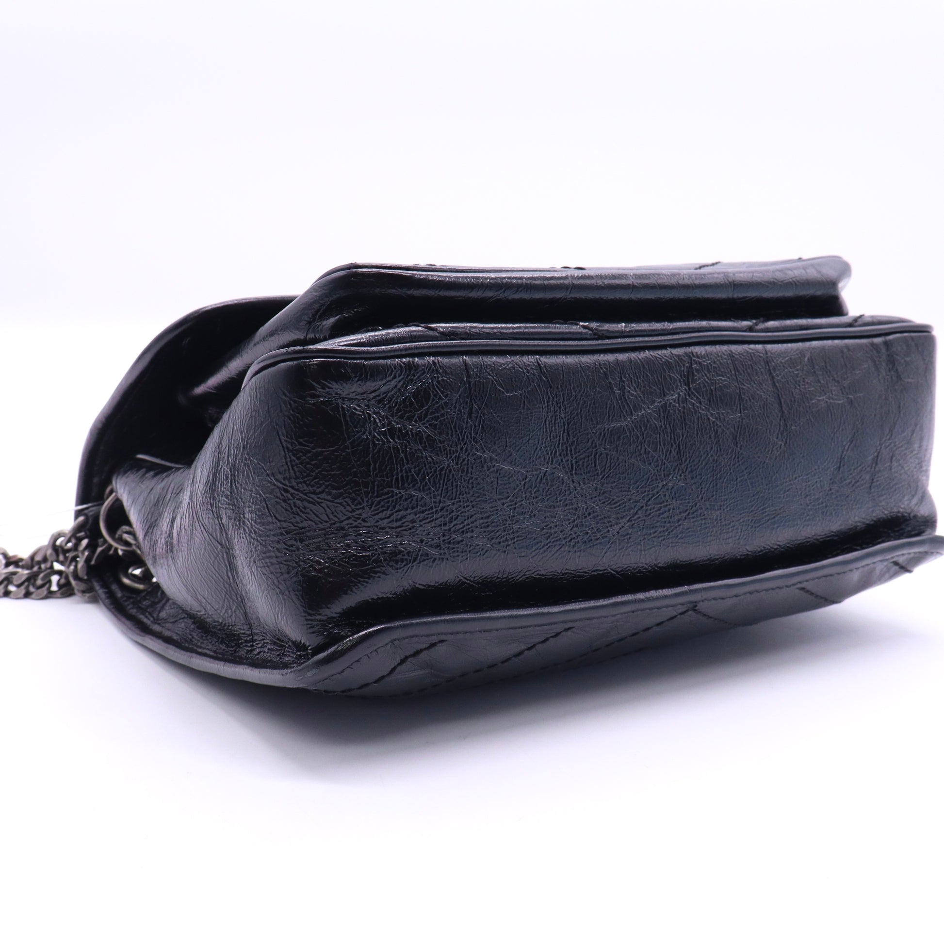 Saint Laurent Crinkled Calfskin Matelasse Monogram Medium Niki Chain Satchel Black twins LDJ3566