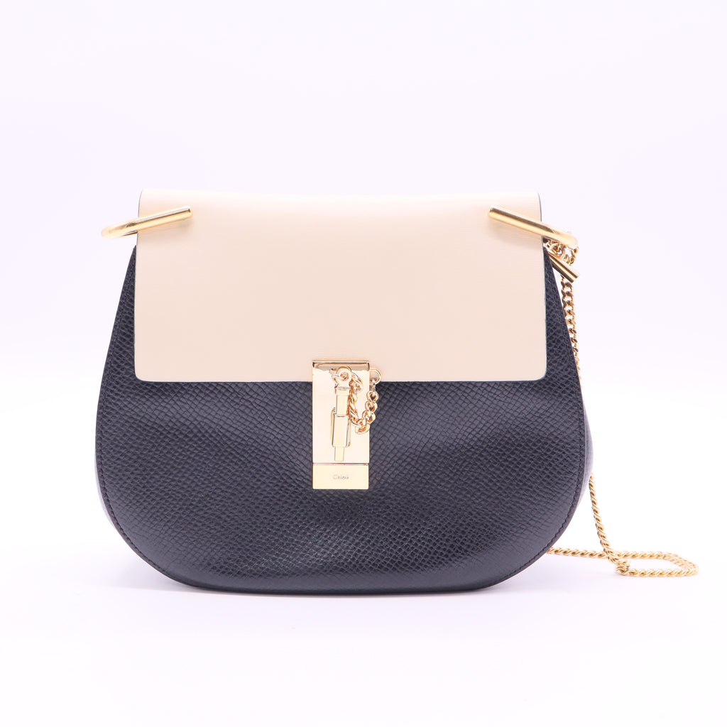 Black/Beige Leather Medium Drew Shoulder Bag