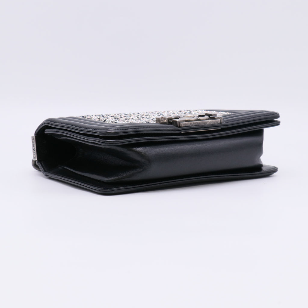 Chanel Calfskin Strass Crystal Small Boy Flap Black twins LDJ4961