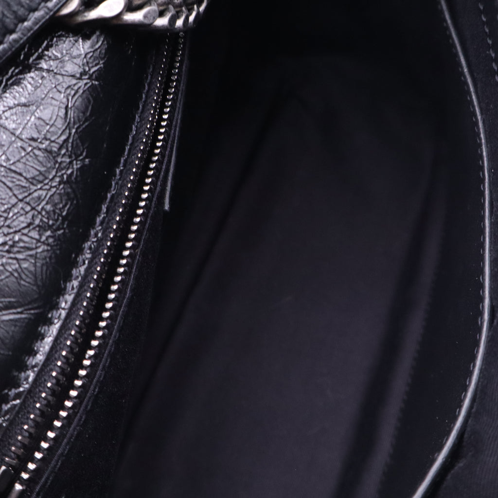 Saint Laurent Crinkled Calfskin Matelasse Monogram Medium Niki Chain Satchel Black twins LDJ3566