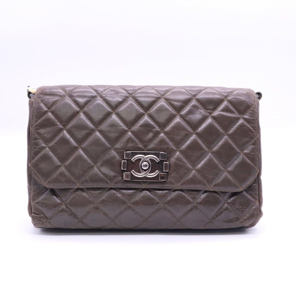 Chanel Brown Metallic Quilted Goatskin City Rock Flap Shoulder Bag twins LDJ3567