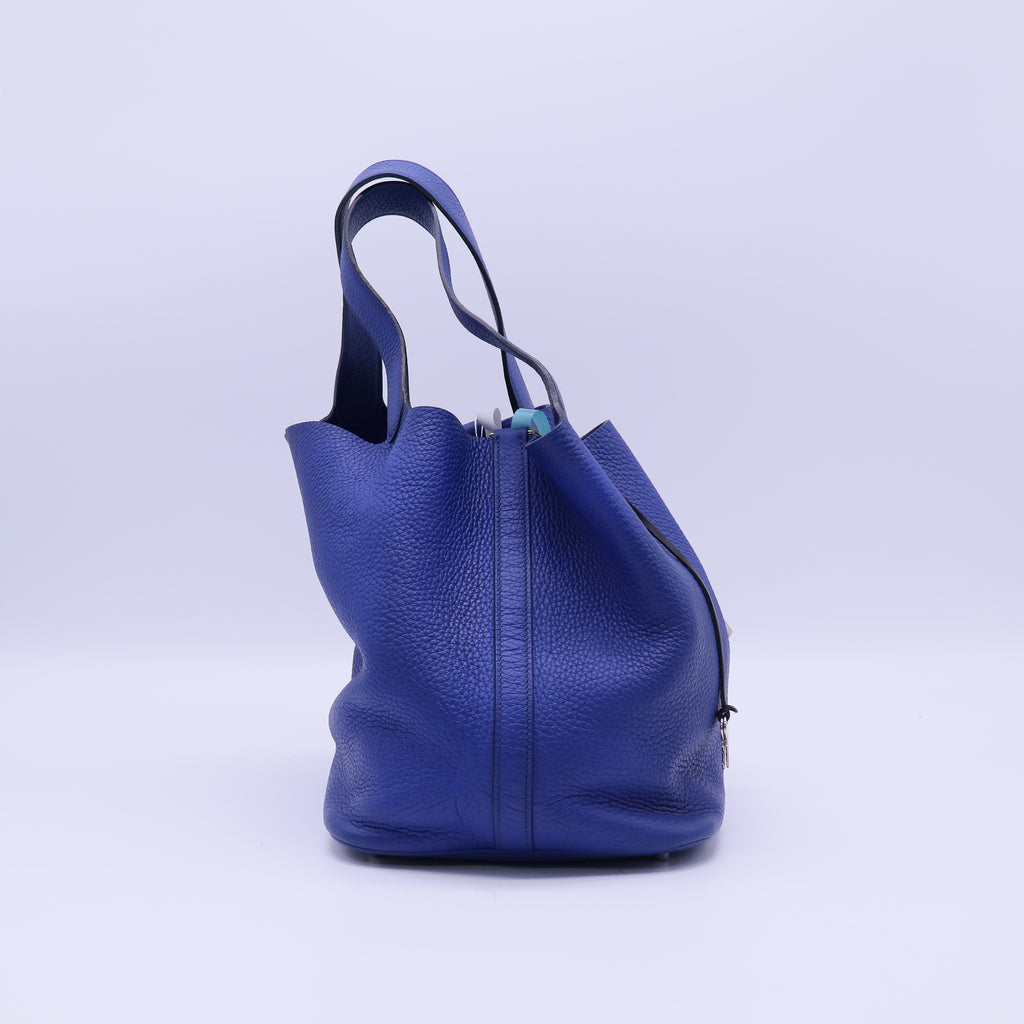 Hermes Bleu Brighton Clemence Leather Picotin MM Bag twins B21988