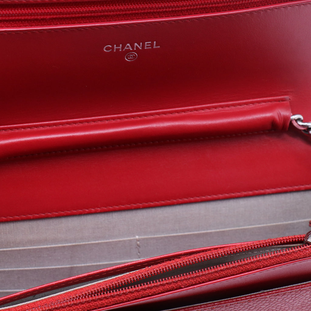Red Caviar Leather CC Timeless Wallet On Chain B20245