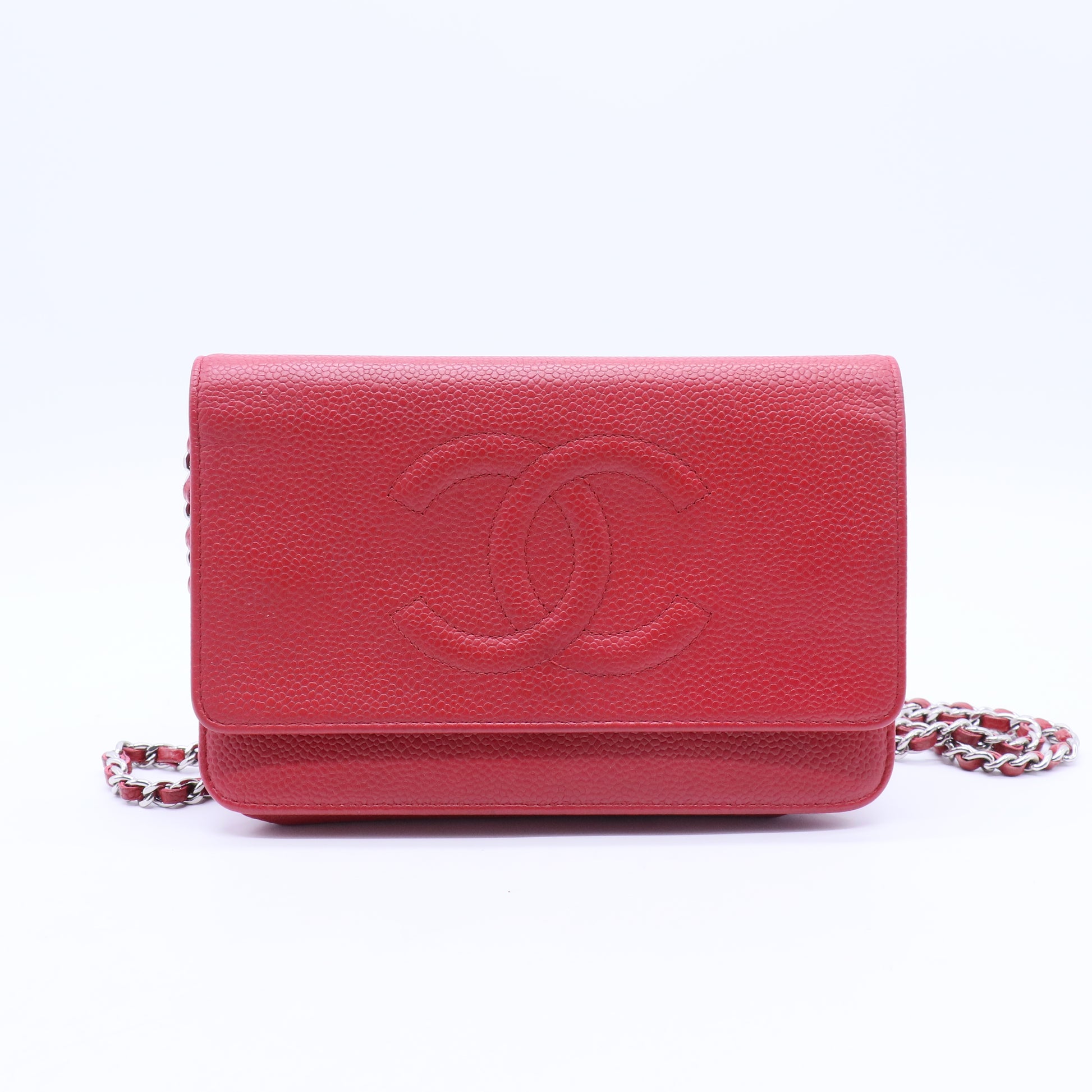Red Caviar Leather CC Timeless Wallet On Chain B20245