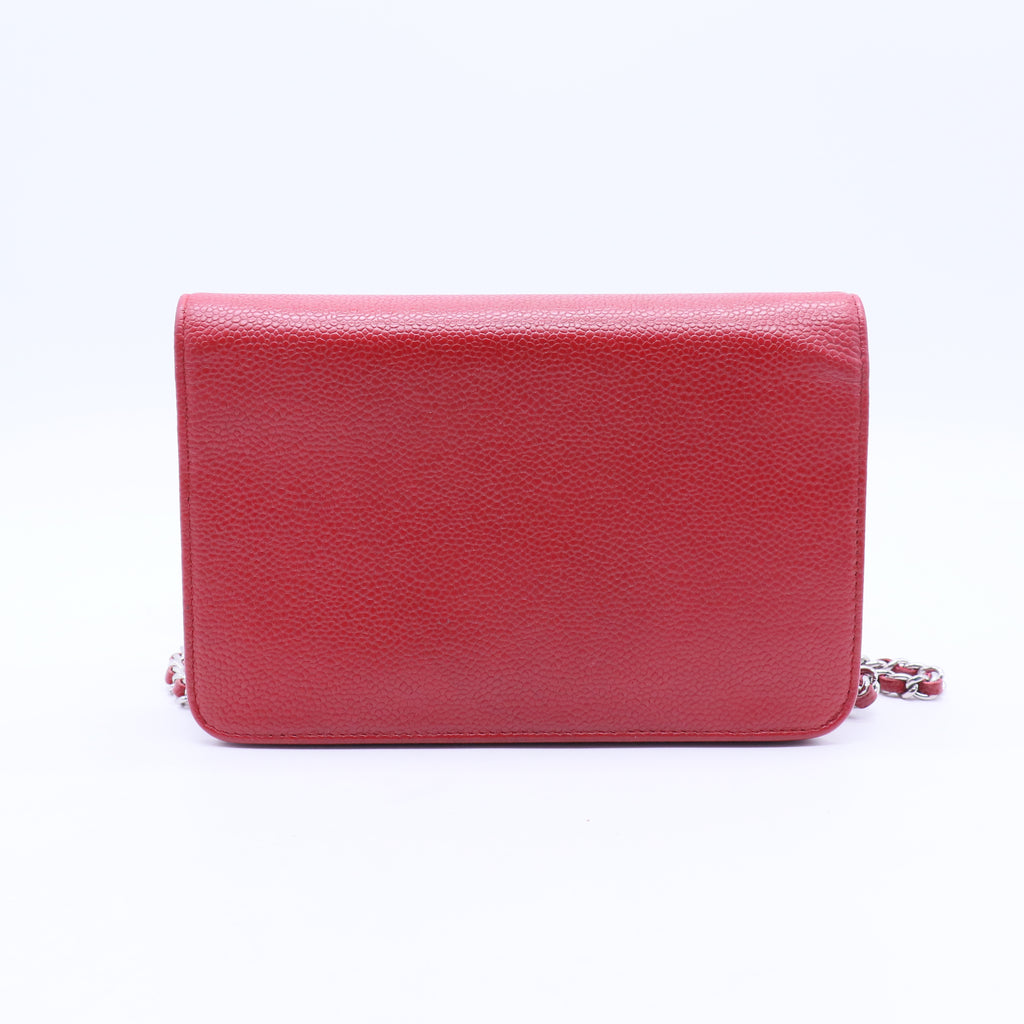 Red Caviar Leather CC Timeless Wallet On Chain B20245