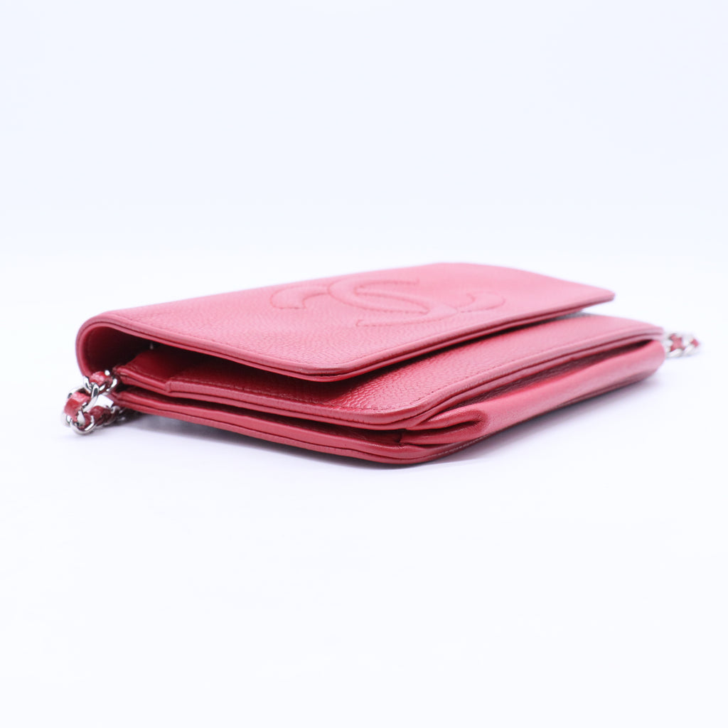 Red Caviar Leather CC Timeless Wallet On Chain B20245