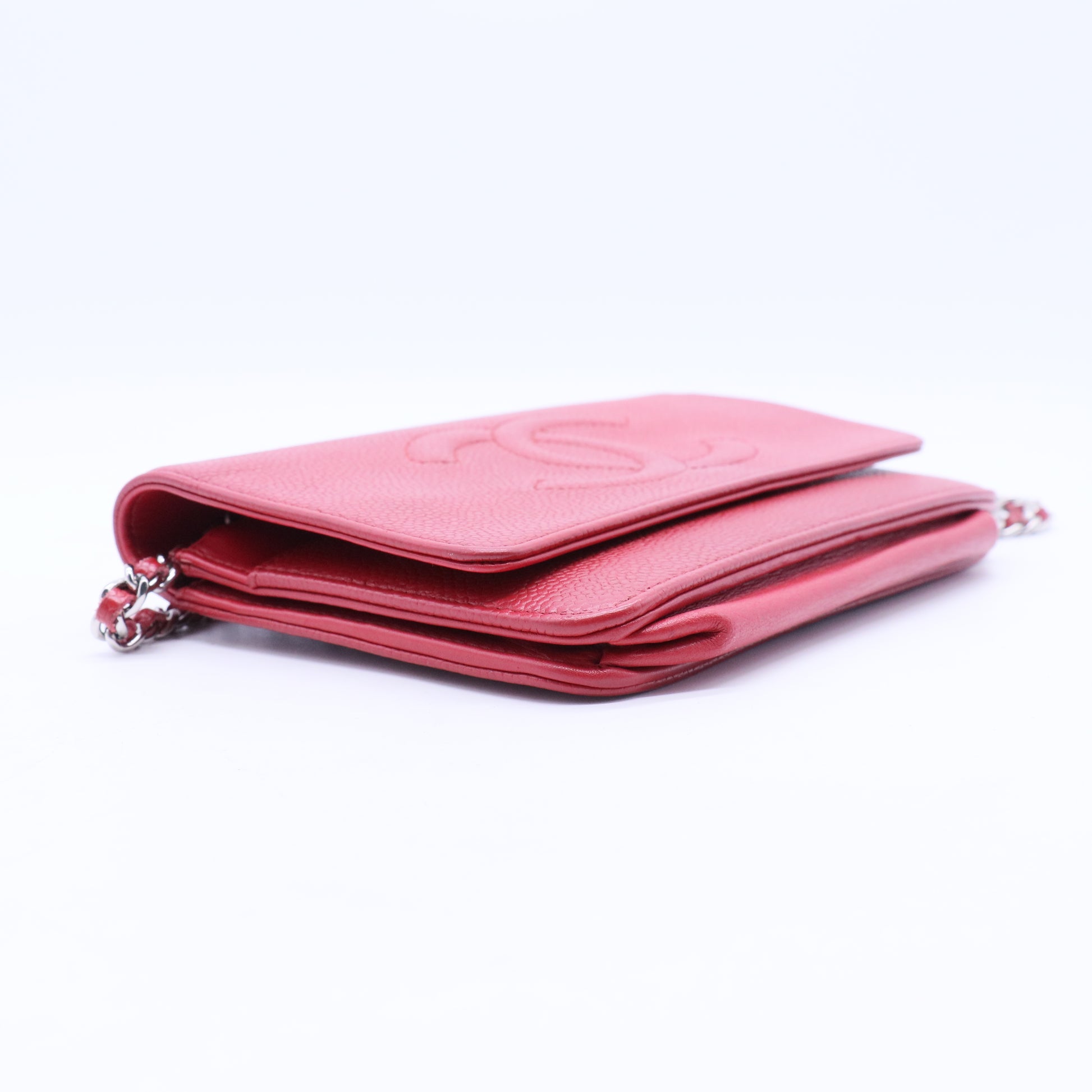 Red Caviar Leather CC Timeless Wallet On Chain B20245