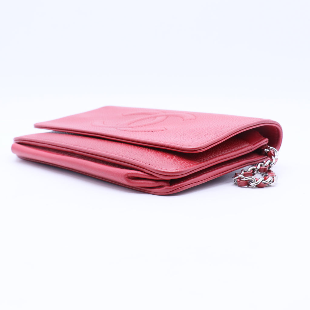 Red Caviar Leather CC Timeless Wallet On Chain B20245