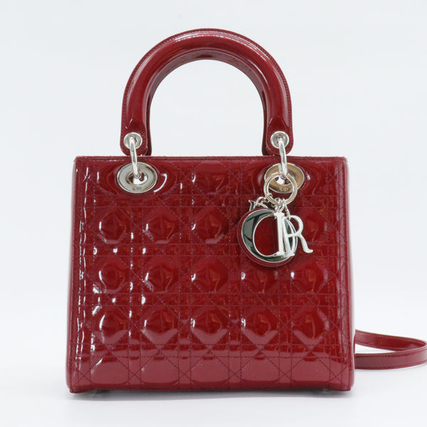 Patent Cannage Medium Lady Dior Red