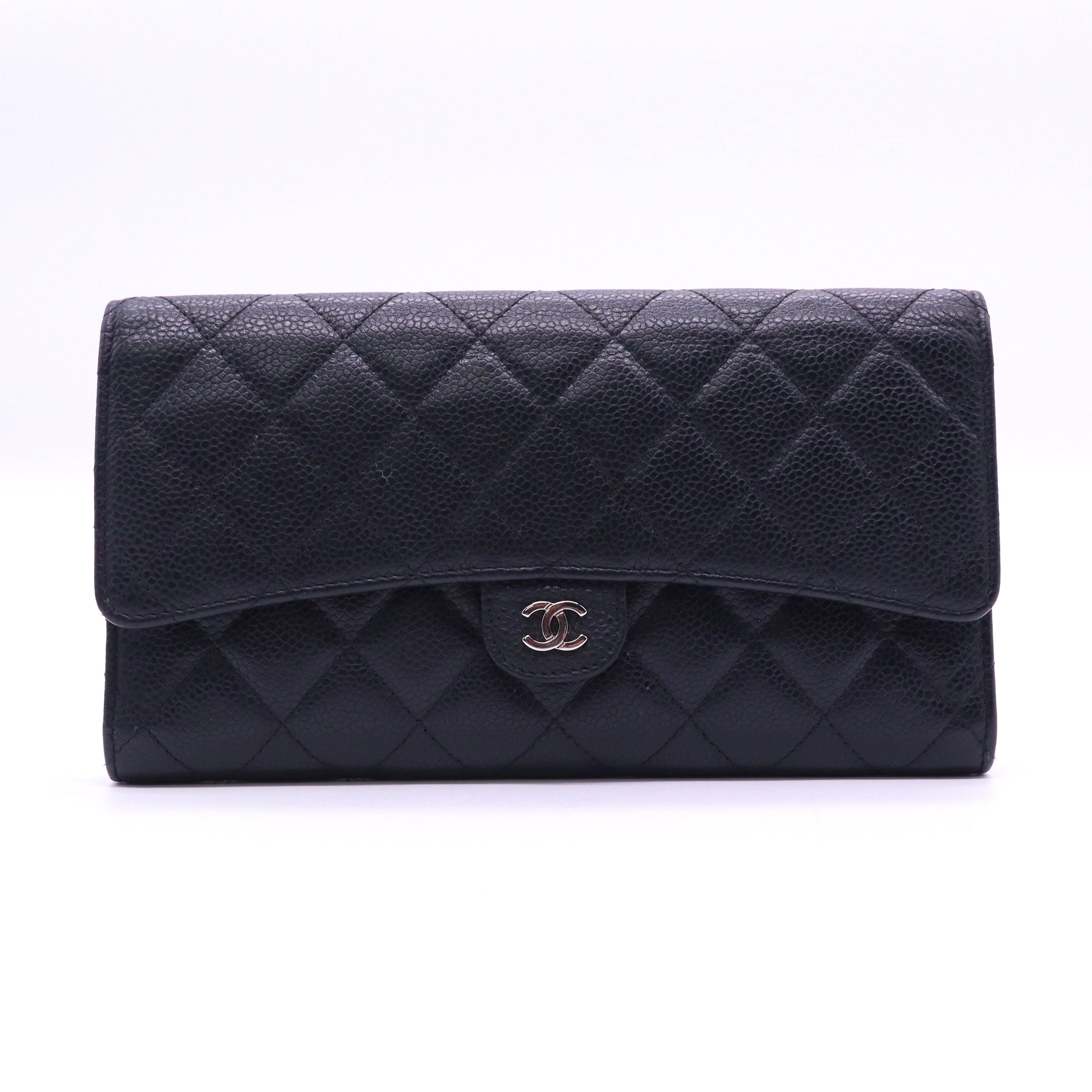 Chanel Iridescent Caviar Quilted Large Flap Wallet Black twins