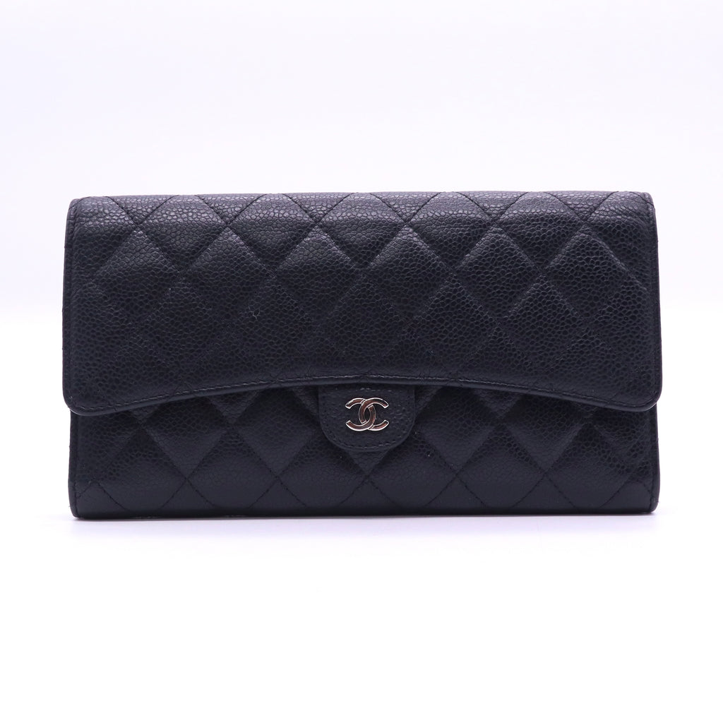 "Chanel Iridescent Caviar Quilted Large Flap Wallet Black twins LDJ3582